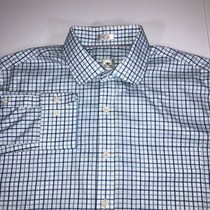 Peter Millar Shirt Mens L Blue Windowpane Check NanoLuxe Easy Care Button Down